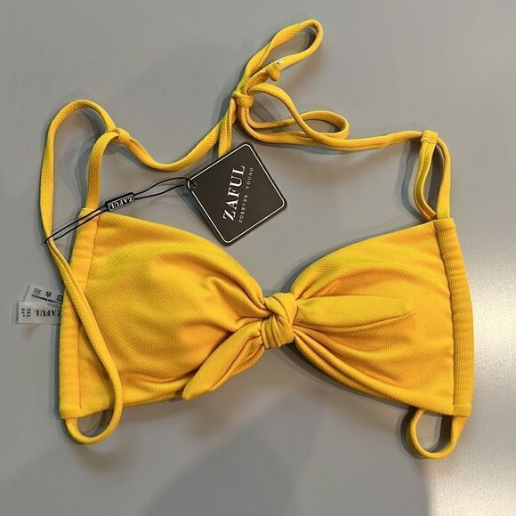 NWT ZAFUL Textured Tied Yellow Bikini Top size 6 - Picture 3 of 6